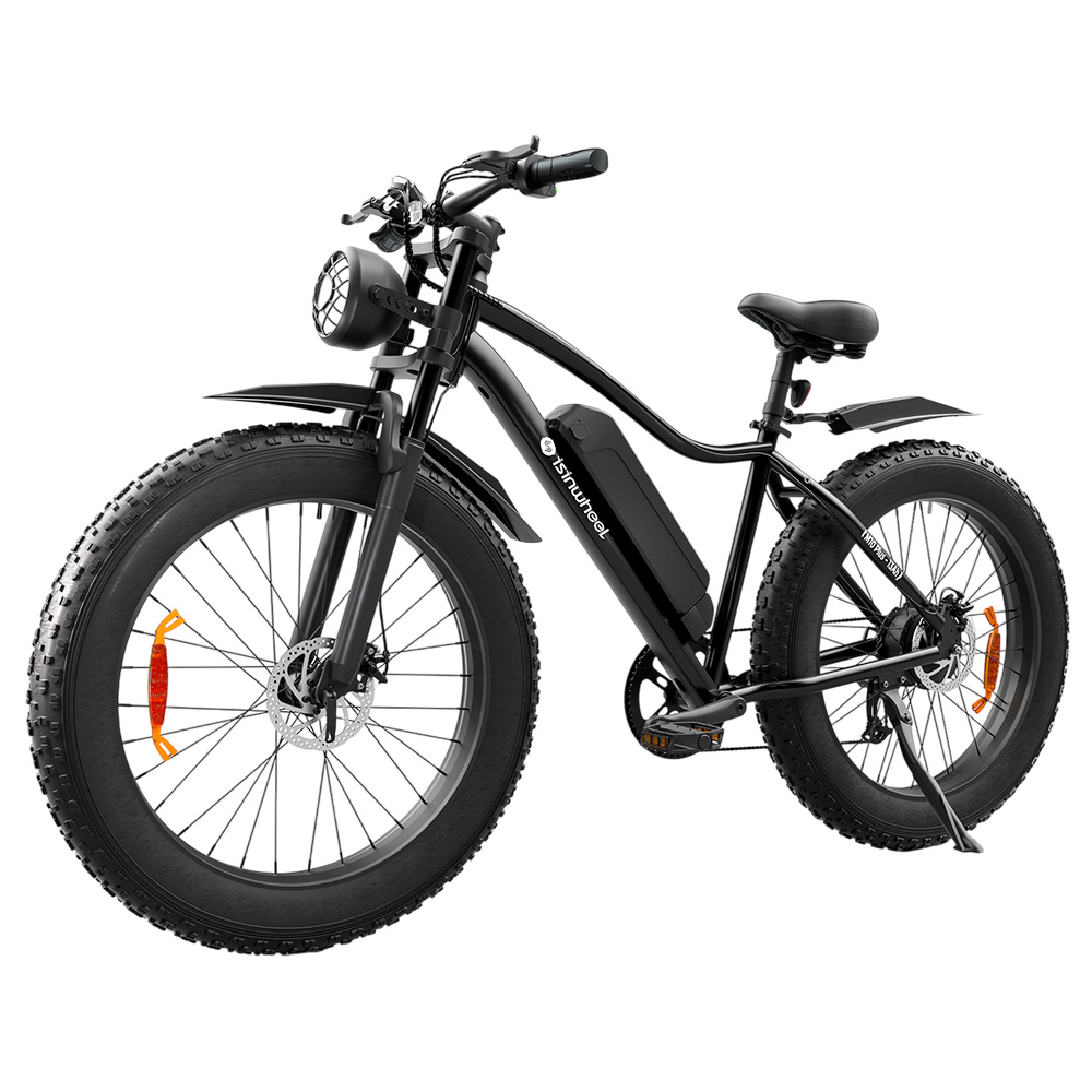 

isinwheel M10 Plus Electric Bike, 250W Motor, 48V 13Ah Battery, 26*4.0 inch Tires, 25km/h Max Speed, 100km Range, Front & Rear Disc Brakes, 7 Speed Transmission, Full Suspension - Black