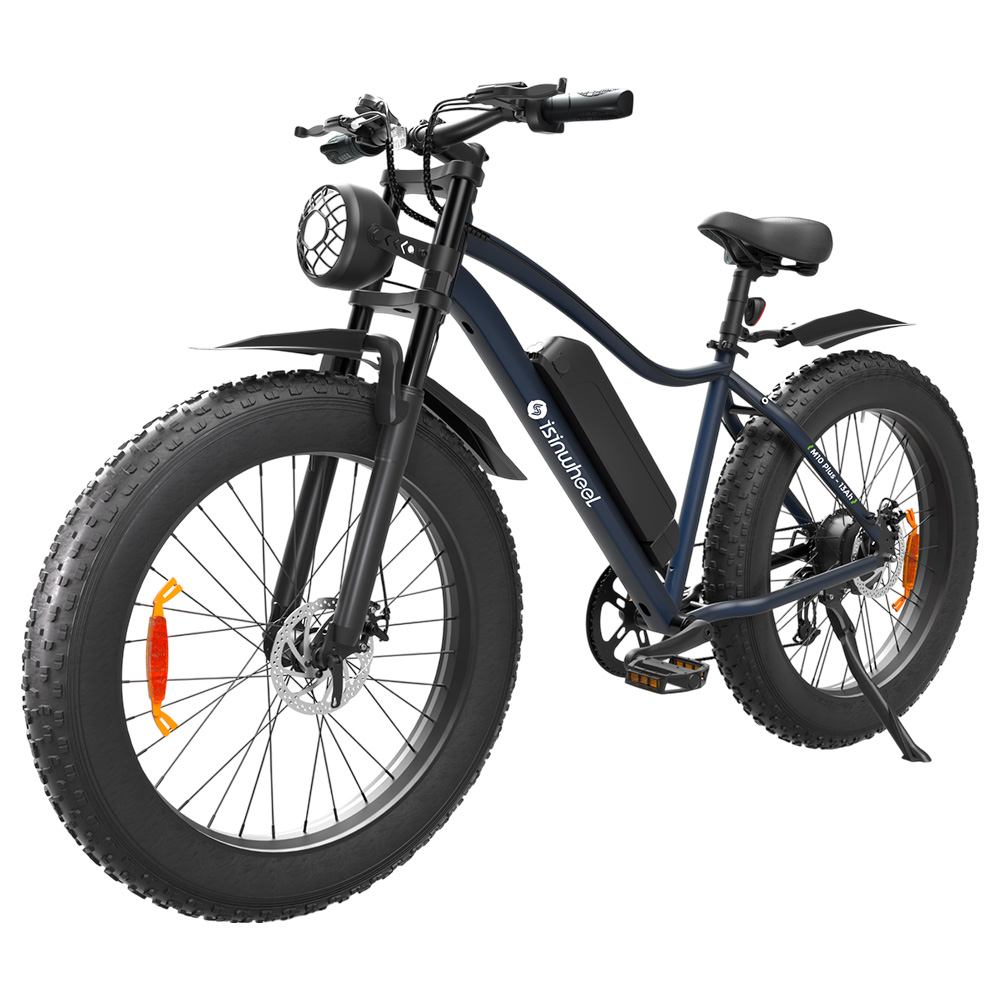 isinwheel M10 Plus Electric Bike, 250W Motor, 48V 13Ah Battery, 26*4.0 inch Tires, 25km/h Max Speed, 100km Range, Front & Rear Disc Brakes, 7 Speed Transmission, Full Suspension - Blue