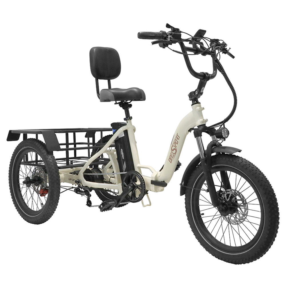 ONESPORT OT30 Electric Cargo Tricycle, 500W Motor, 48V 13Ah Battery, 20*3.0 inch Tire, 25km/h Max Speed, 80km Range, Hydraulic Disc Brakes, Shock Absorbing Fork, 180kg Max Load - Beige