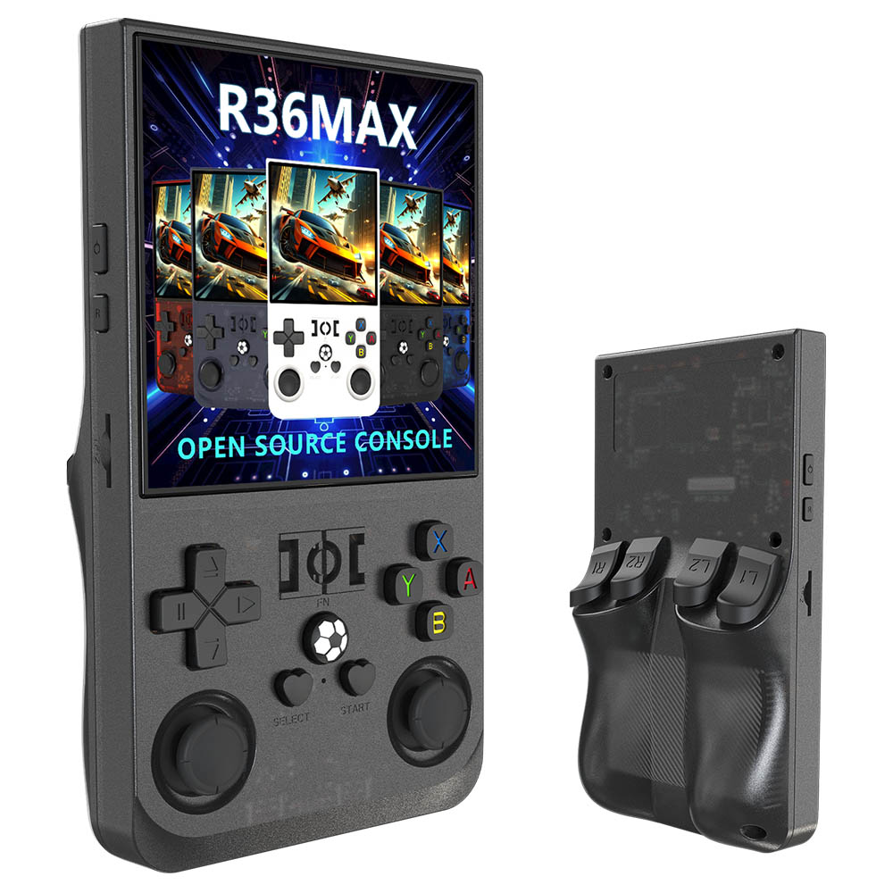 

R36 Max Handheld Game Console, 128GB TF Card with 30000+ Games, 4.0 inch IPS Screen, Open Source Linux, 30+ Emulator, 6 Hours Playtime - Black