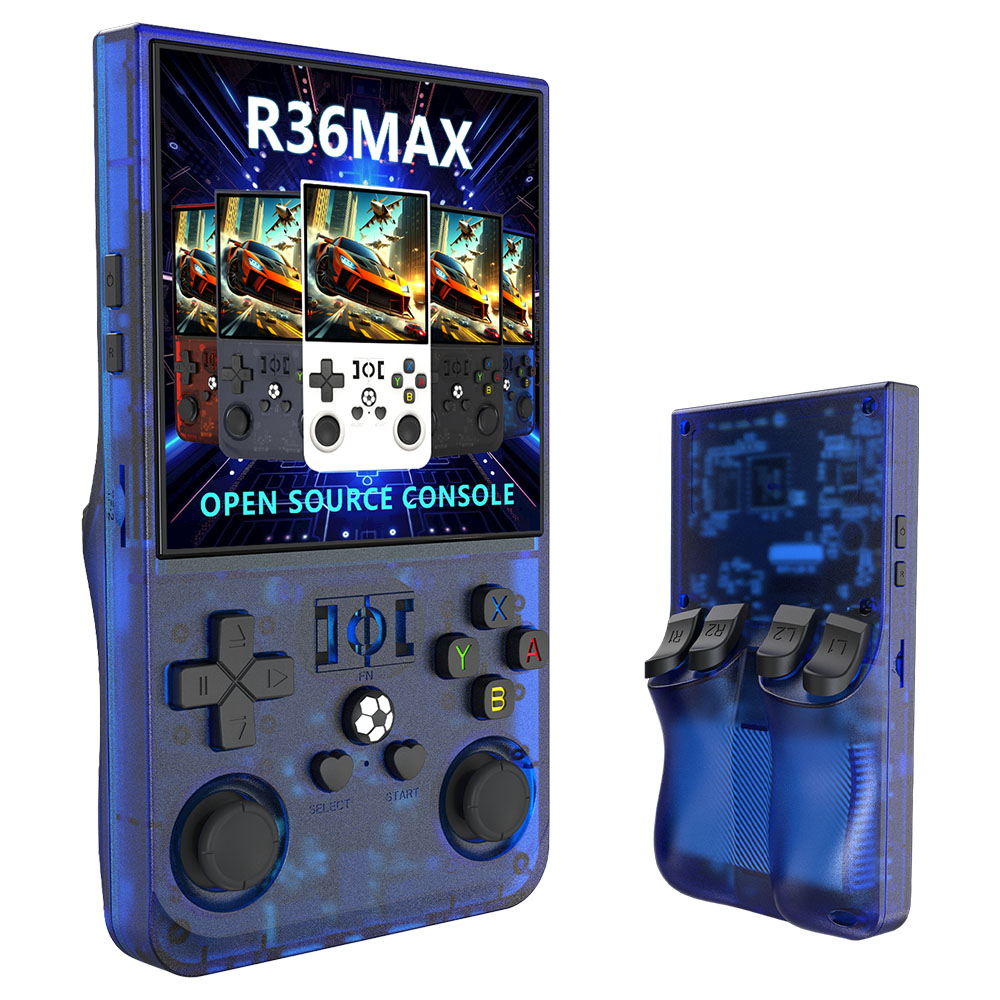 R36 Max Handheld Game Console, 128GB TF Card with 30000+ Games, 4.0 inch IPS Screen, Open Source Linux, 30+ Emulator, 6 Hours Playtime - Blue