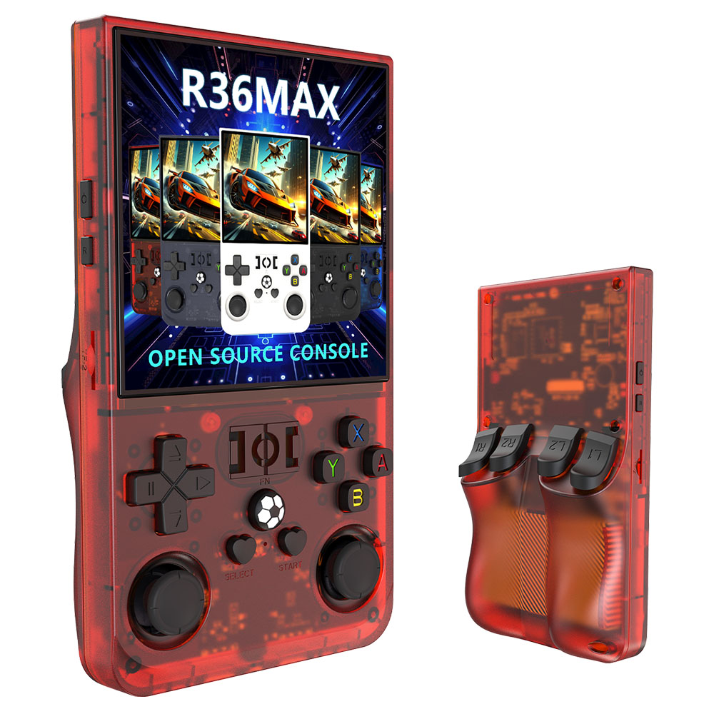 R36 Max Handheld Game Console, 128GB TF Card with 30000+ Games, 4.0 inch IPS Screen, Open Source Linux, 30+ Emulator, 6 Hours Playtime - Red