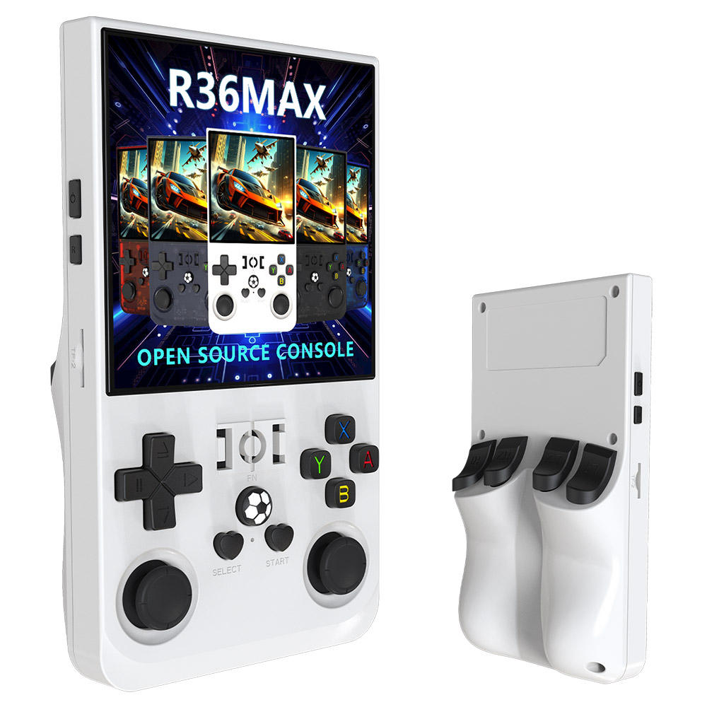 R36 Max Handheld Game Console, 128GB TF Card with 30000+ Games, 4.0 inch IPS Screen, Open Source Linux, 30+ Emulator, 6 Hours Playtime - White