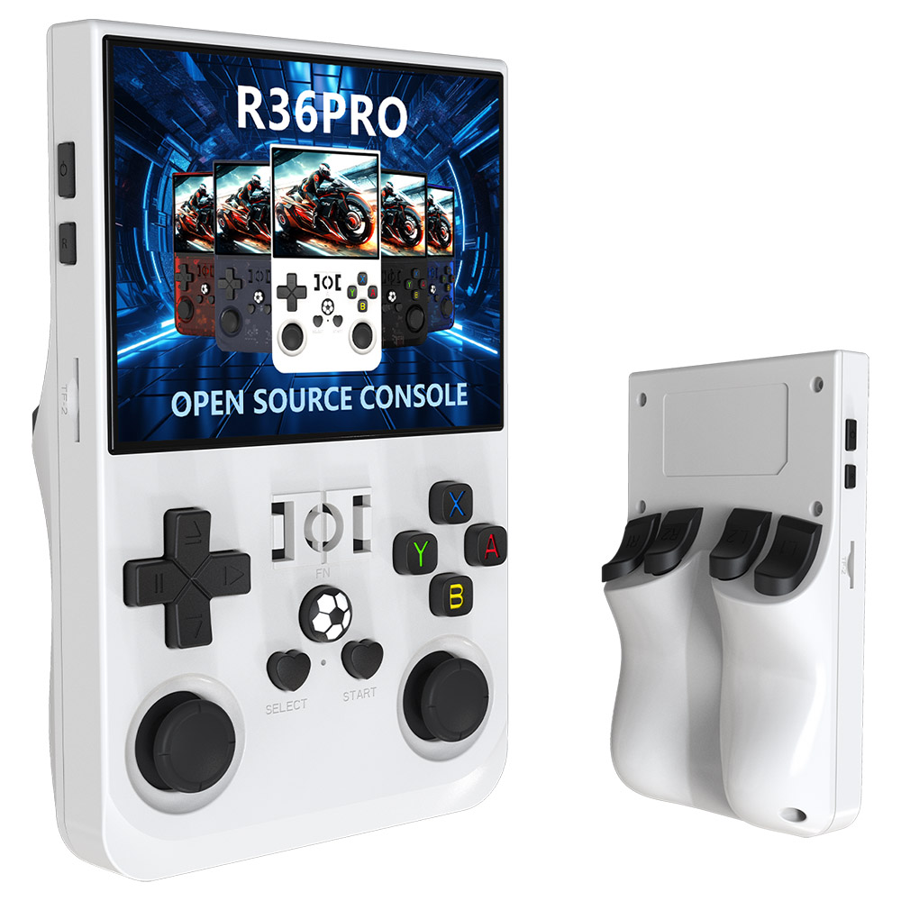 

R36 Pro Handheld Game Console, 128GB TF Card with 30000+ Games, Open Source Linux, 3.5 inch IPS Screen, 30+ Emulators, 6 Hours Battery Life - White