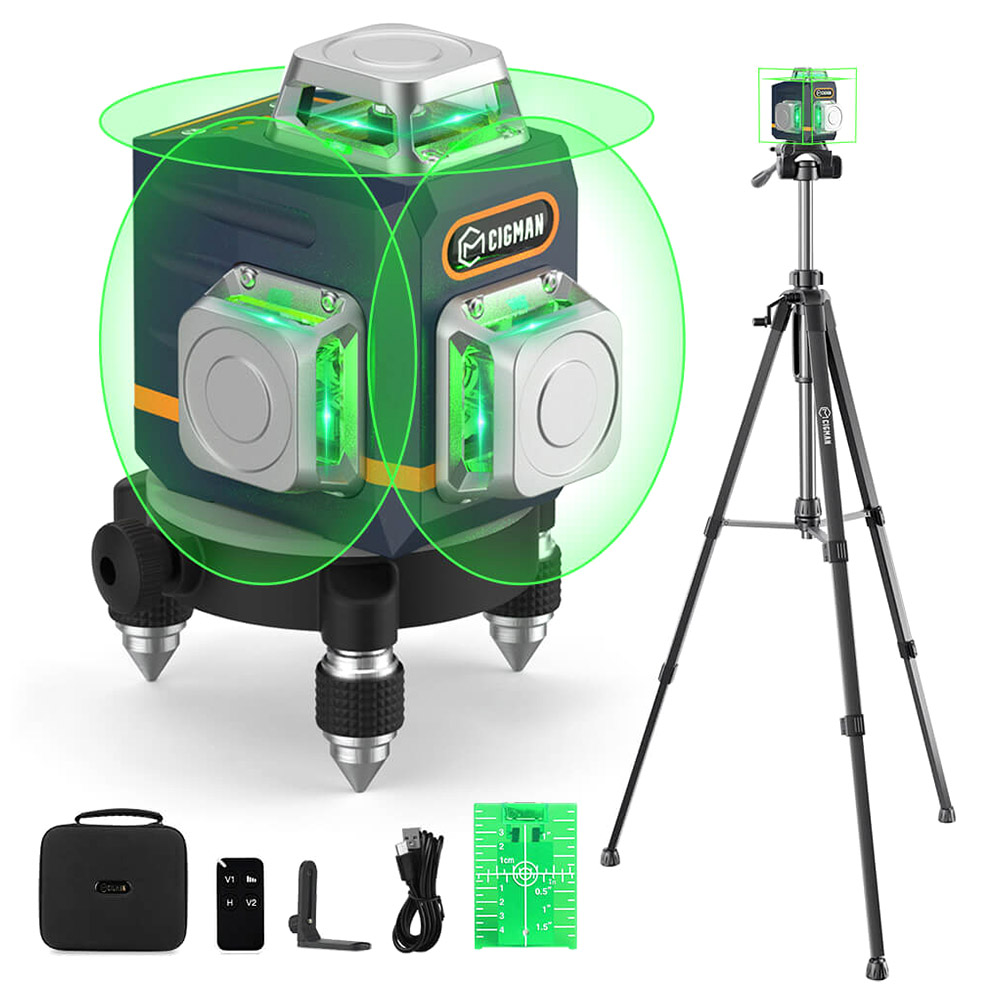 CIGMAN CM-701T 3x360° Laser Level with 1.5m Tripod, Remote Control, Self-Leveling, 4000mAh Battery