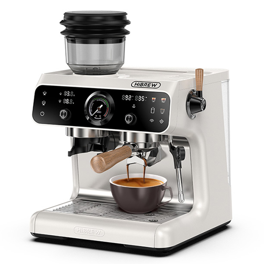 HiBREW H7B Espresso Machine, Dual-heating System, 58mm Portafilter, Built-in Grinder with 30 Size Settings, Touch Screen, for Cafe Hotel Restaurant