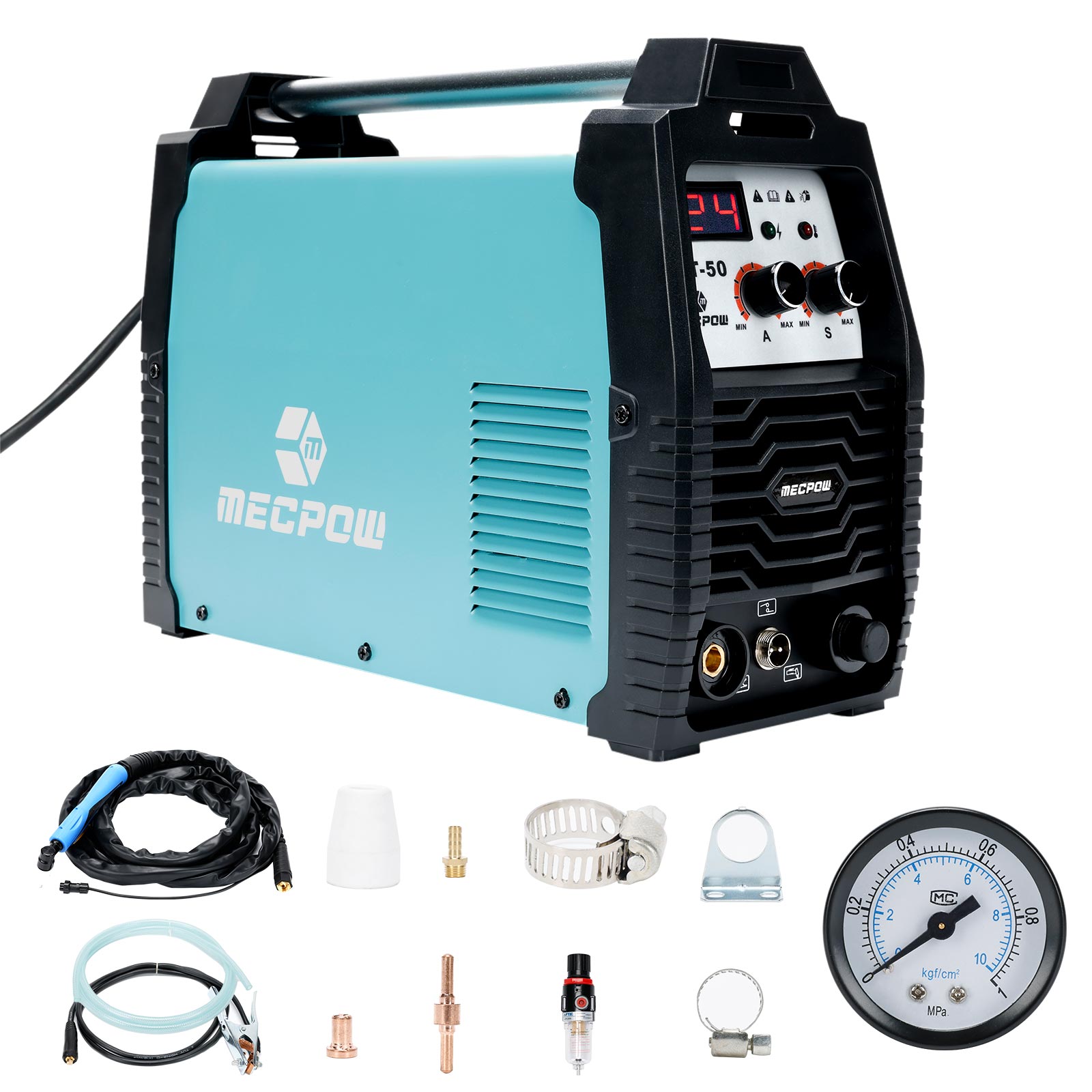 

Mecpow CUT-50 Plasma Cutter, 50A Non-High-Frequency, 10mm Clean Cuts, 15mm Severance Cut, IGBT Inverter, 110V/220V Dual Voltage, Contact Arc Starting, Smart Fan