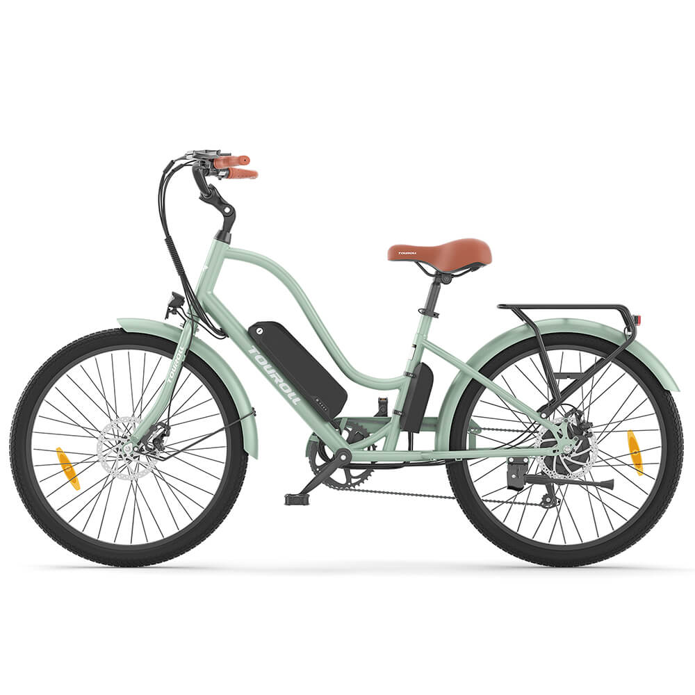 Touroll B2 Electric Bike, 250W Motor, 36V 15.6Ah Battery, 26*2.25 inch Tires, 25km/h Max Speed, 100km Range, Disc Brake & E-Brake, Shimano 7-speed, LED Display