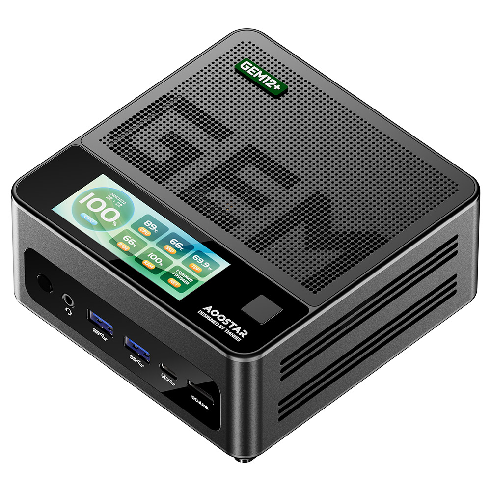 

AOOSTAR GEM12+ Pro Mini PC with Display, Fingerprint Unlock, AMD Ryzen 7 Pro 8845HS 8 Core Max 5.1GHz, 16GB RAM 512GB SSD, HDMI2.1 + DP1.4+ USB4 + Type-C 4K Four Screen Display, WiFi6 Bluetooth5.2, 2*2.5G LAN, 2*USB3.2, 2*USB2.0, 1*Oculink - EU Plug