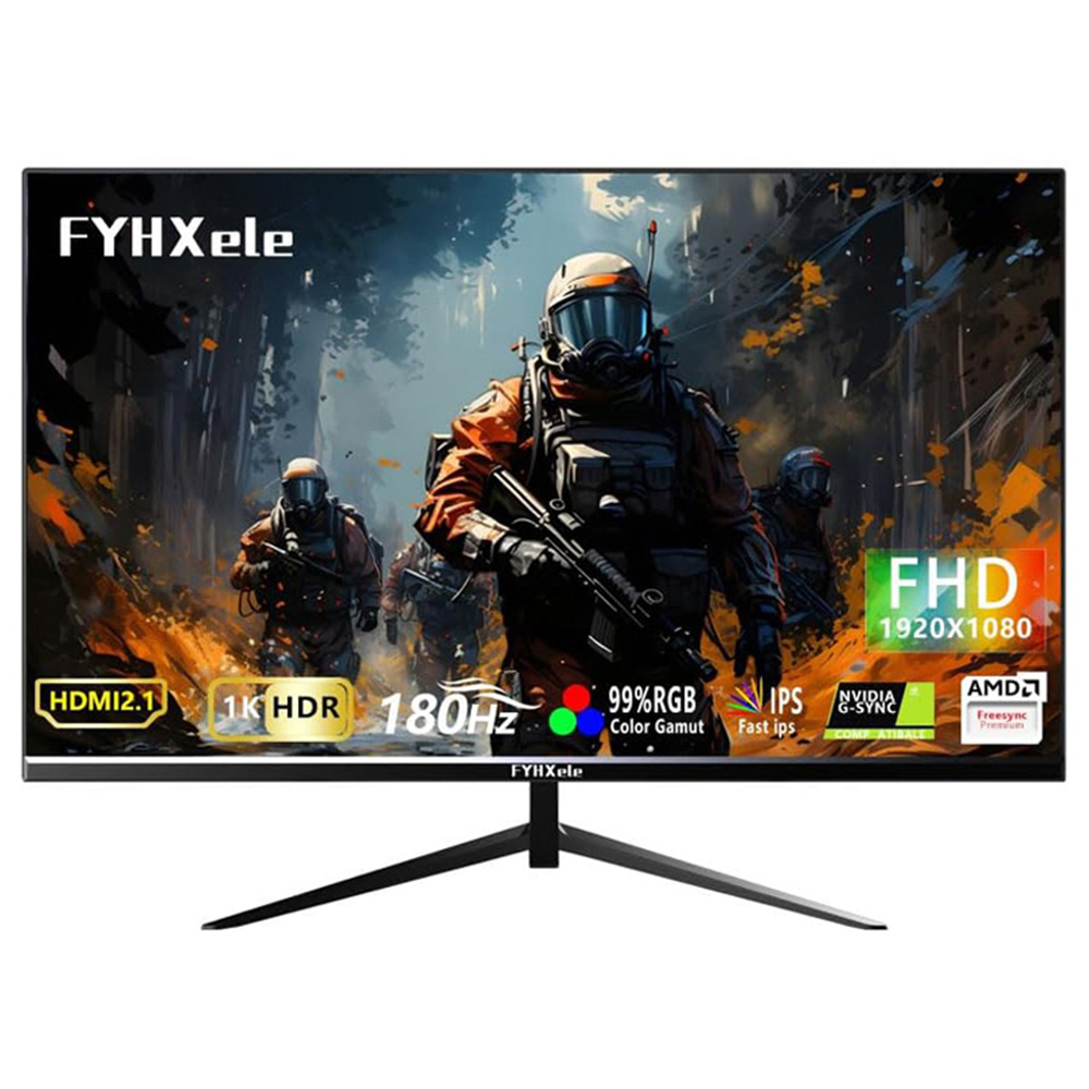 FYHXele FY24FHR 24 inch Gaming Monitor, 1920*1080 16:9 IPS Screen, 180Hz Refresh Rate, 1ms (MPRT) Response Time, 99% sRGB, AMD FreeSync & Adaptive-Sync, HDR10, 178° Viewing Angle, 75*75mm VESA Mountable