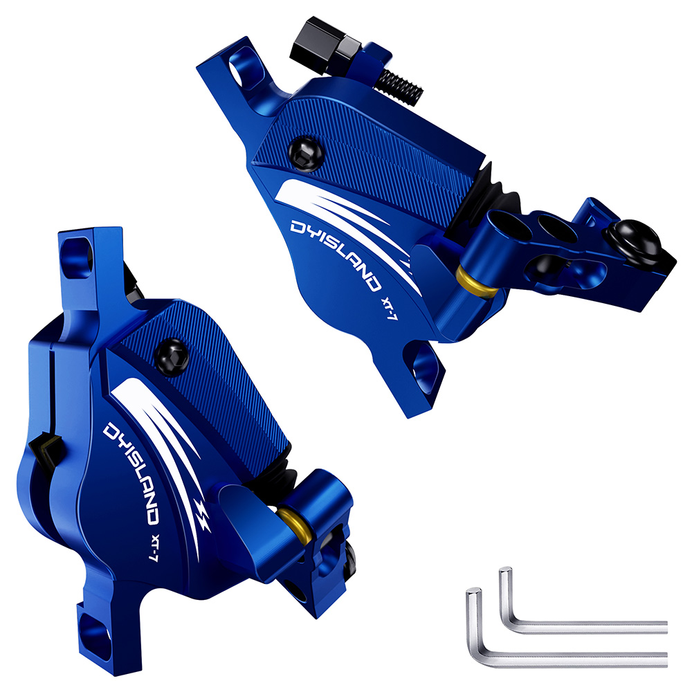 DYISLAND XT-7 Hydraulic Disc Brakes Calipers, Cable Actuated Front & Rear Brake for MTB / Road Bike / Electric Bike - Blue