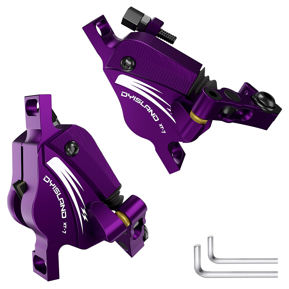 

DYISLAND XT-7 Hydraulic Disc Brakes Calipers, Cable Actuated Front & Rear Brake for MTB / Road Bike / Electric Bike - Purple