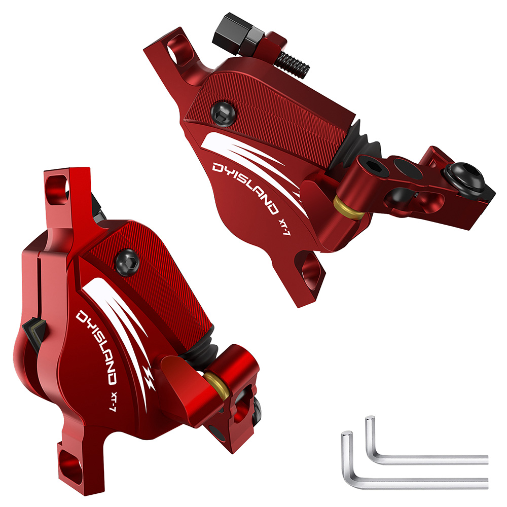 DYISLAND XT-7 Hydraulic Disc Brakes Calipers, Cable Actuated Front & Rear Brake for MTB / Road Bike / Electric Bike - Red