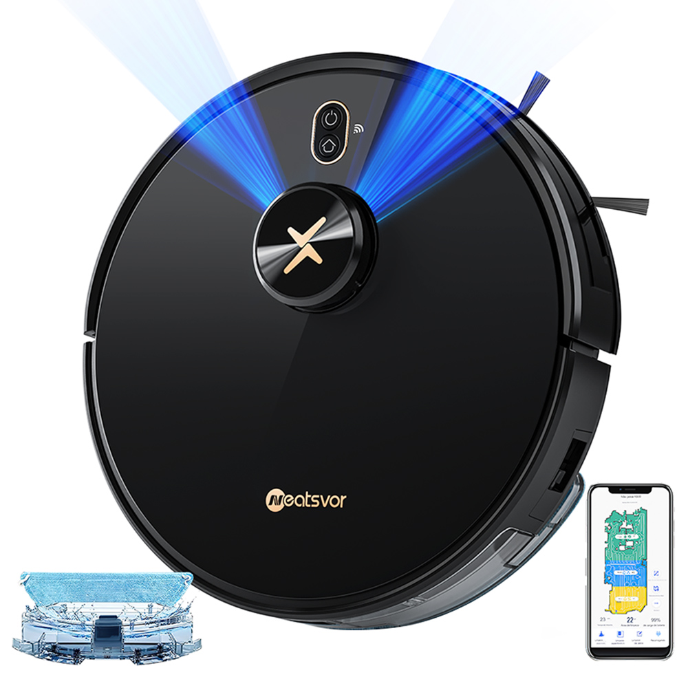 

Neatsvor X600 Pro Robot Vacuum and Mop, 6000Pa Suction, LDS4.0 Laser Navigation, APP & Voice Control, 5200mAh Battery, 2-in-1 Brush, HEPA Filtration, 350ml Water Tank, and Virtual Mapping for Carpets and Hard Floors, Black