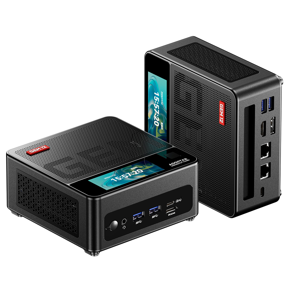 

AOOSTAR GEM12 Pro Max Mini PC with Display, Fingerprint Unlock, AMD Ryzen 7 8845HS 8 Core Max 5.1GHz, 32GB DDR5 RAM 1TB SSD, HDMI + DP + 2*USB4 Four Screen Display, WiFi 6 Bluetooth 5.2, 2*USB3.2, 2*USB2.0, 1*Oculink, 2*2.5G LAN, 1*Headphone Jack