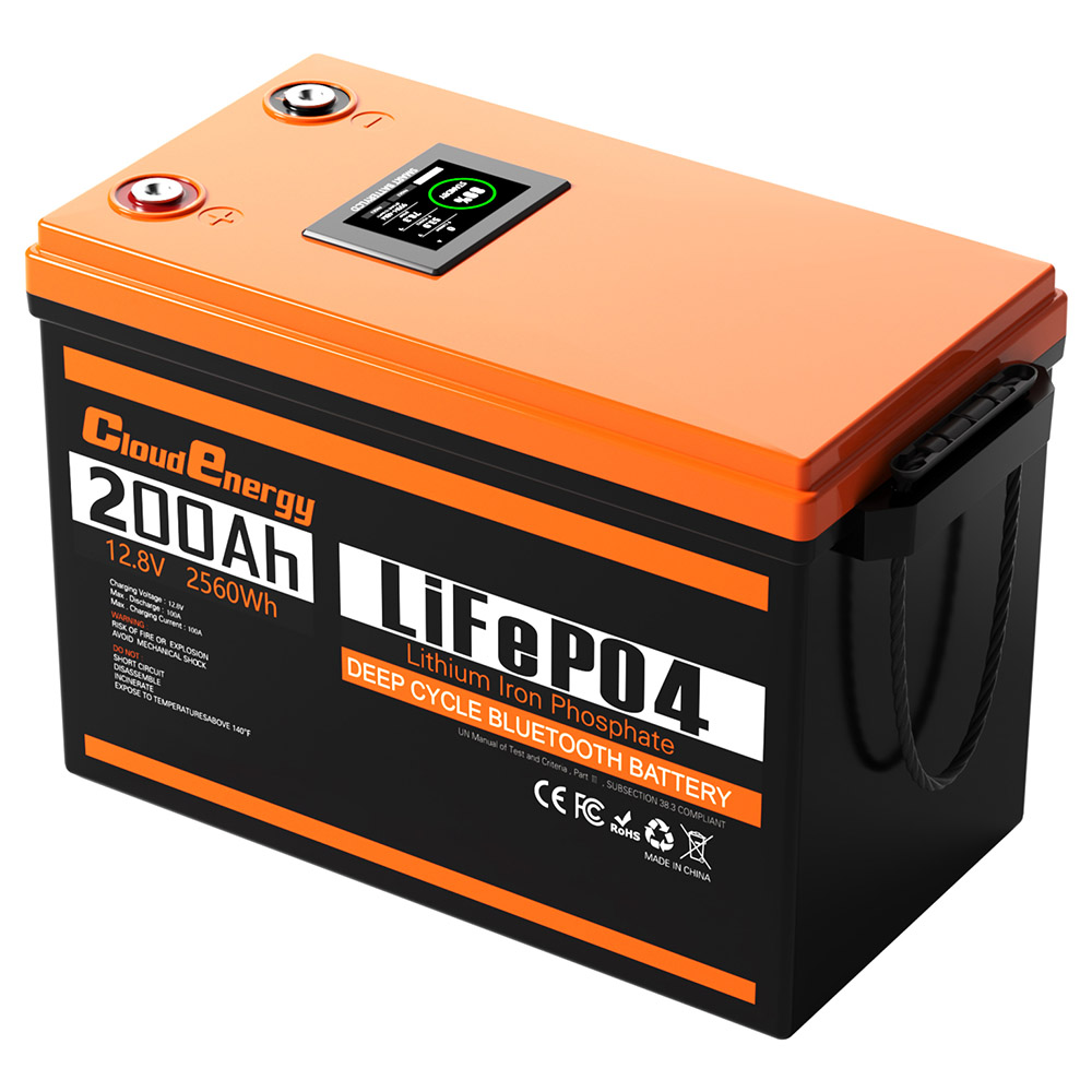 

Cloudenergy 12V 200Ah LiFePO4 Battery Pack Backup Power, 2560Wh Energy, 6000+ Cycles, Built-in 100A BMS, LCD Display, Support in Series/Parallel, Perfect for Replacing Most Backup Power RV Boats Solar Trolling Motor, Off-Grid