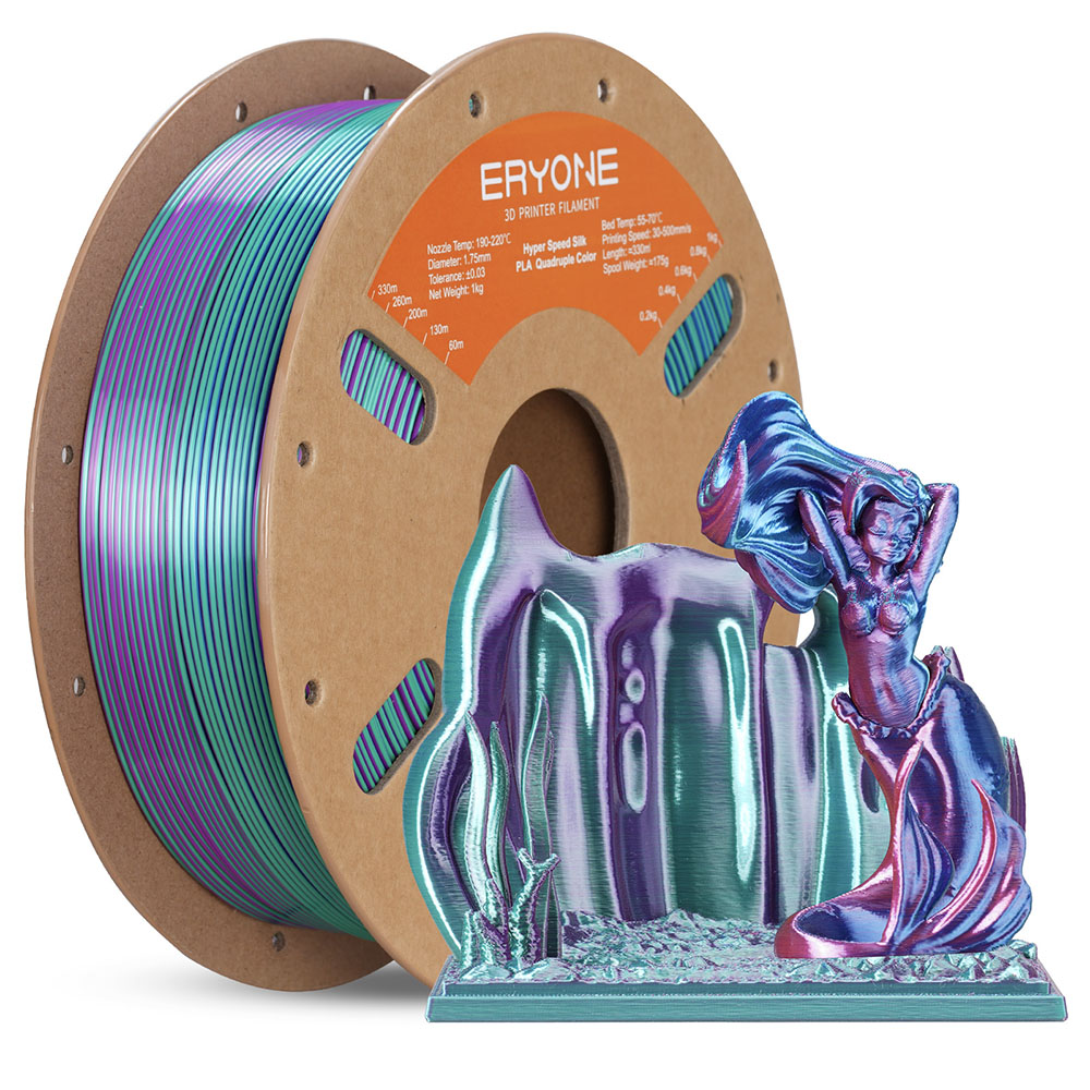 

ERYONE High Speed Four-color Silk PLA Filament, 1kg - Aurora Dream(Tea Green & Violet & Electric Pink & Indigo)