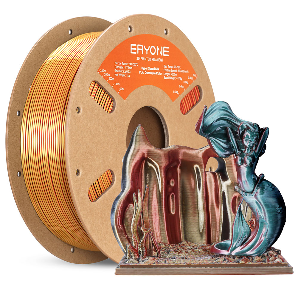 

ERYONE High Speed Four-color Silk PLA Filament, 1kg - Gorgeous Harmony (Black & Gold & Red & Green)