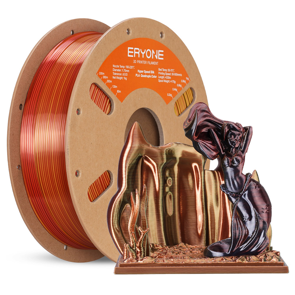 

ERYONE High Speed Four-color Silk PLA Filament, 1kg - Metallic Frenzy (Black & Dark Red & Orange & Gold)