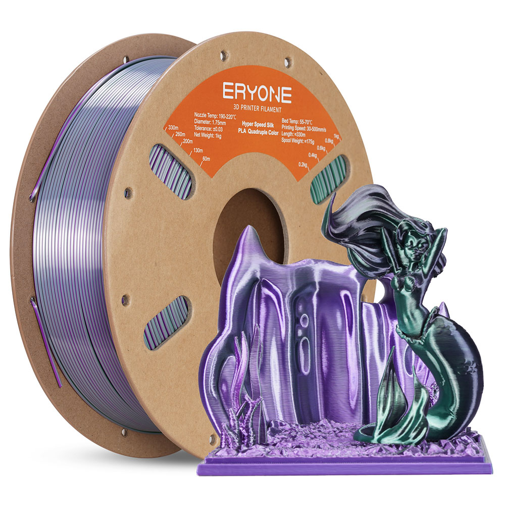 

ERYONE High Speed Four-color Silk PLA Filament, 1kg - Royal Essence (Black & Purple & Silver & Dark Green)