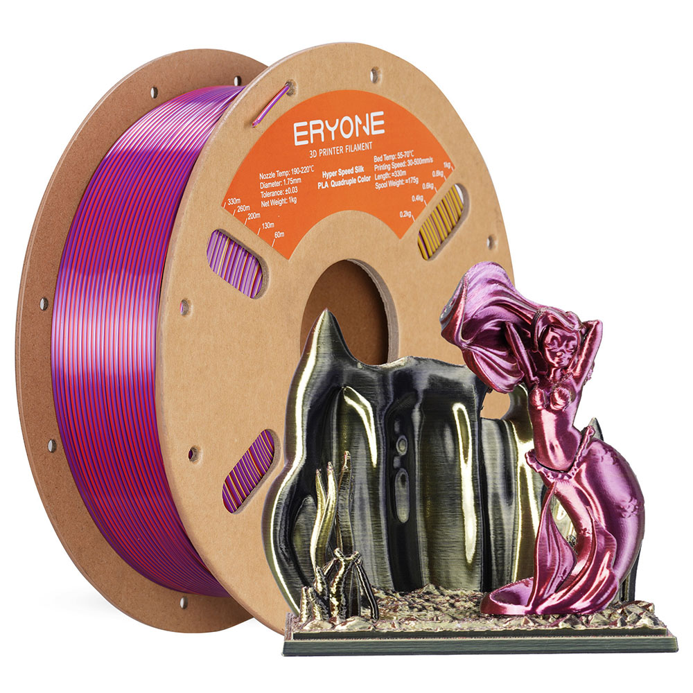 

ERYONE High Speed Four-color Silk PLA Filament, 1kg - Twilight Glow(Black & Red & Dark Purple & Gold)