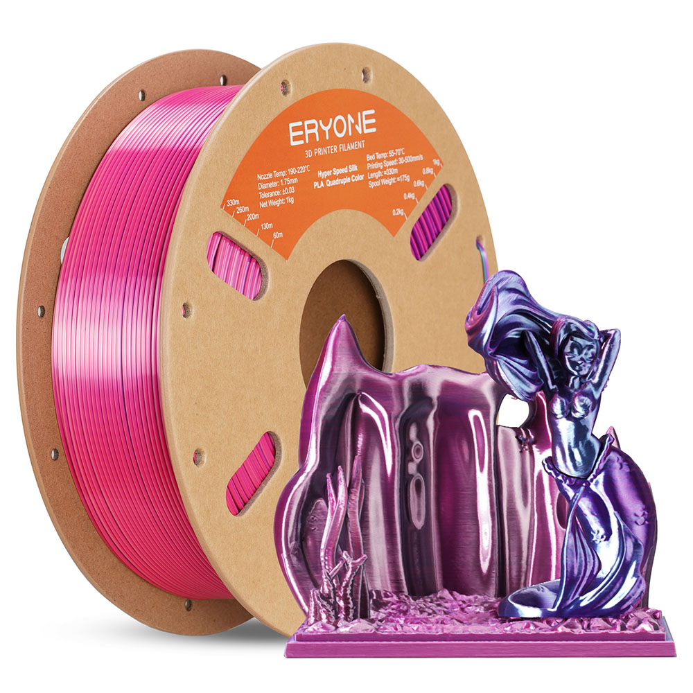 

ERYONE High Speed Four-color Silk PLA Filament, 1kg - Cold Flame Nocturnal (Dark Purple & Magenta & Pink & Sky Blue)