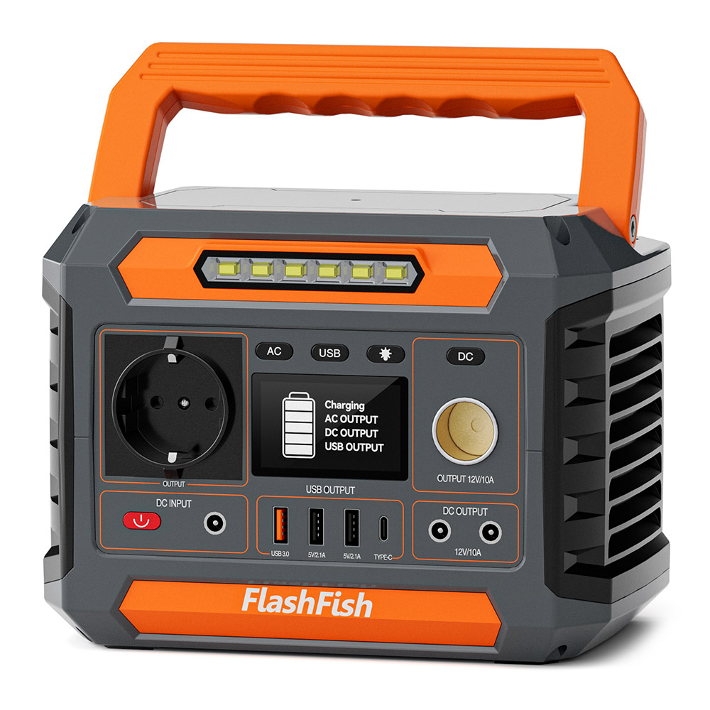 

Flashfish P66 Portable Power Station, 300W 230.88Wh Outdoor Generator, 8 Outlets, USB-C QC3.0, Pure Sine Wave, Solar Charging, Emergency Flashlight, for Home, Camping, Travel, Orange