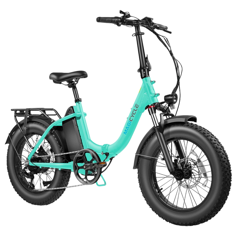 Magicycle Jaguarundi 2.0 Folding Electric Bike, Torque Sensor, 750W Motor, 48V 15Ah Battery, 20*4.0 inch Fat Tires, 28mph Max Speed, 60 Miles Range, Hydraulic Disc Brakes, Mechanical Lockout Suspension Fork - Aqua Blue