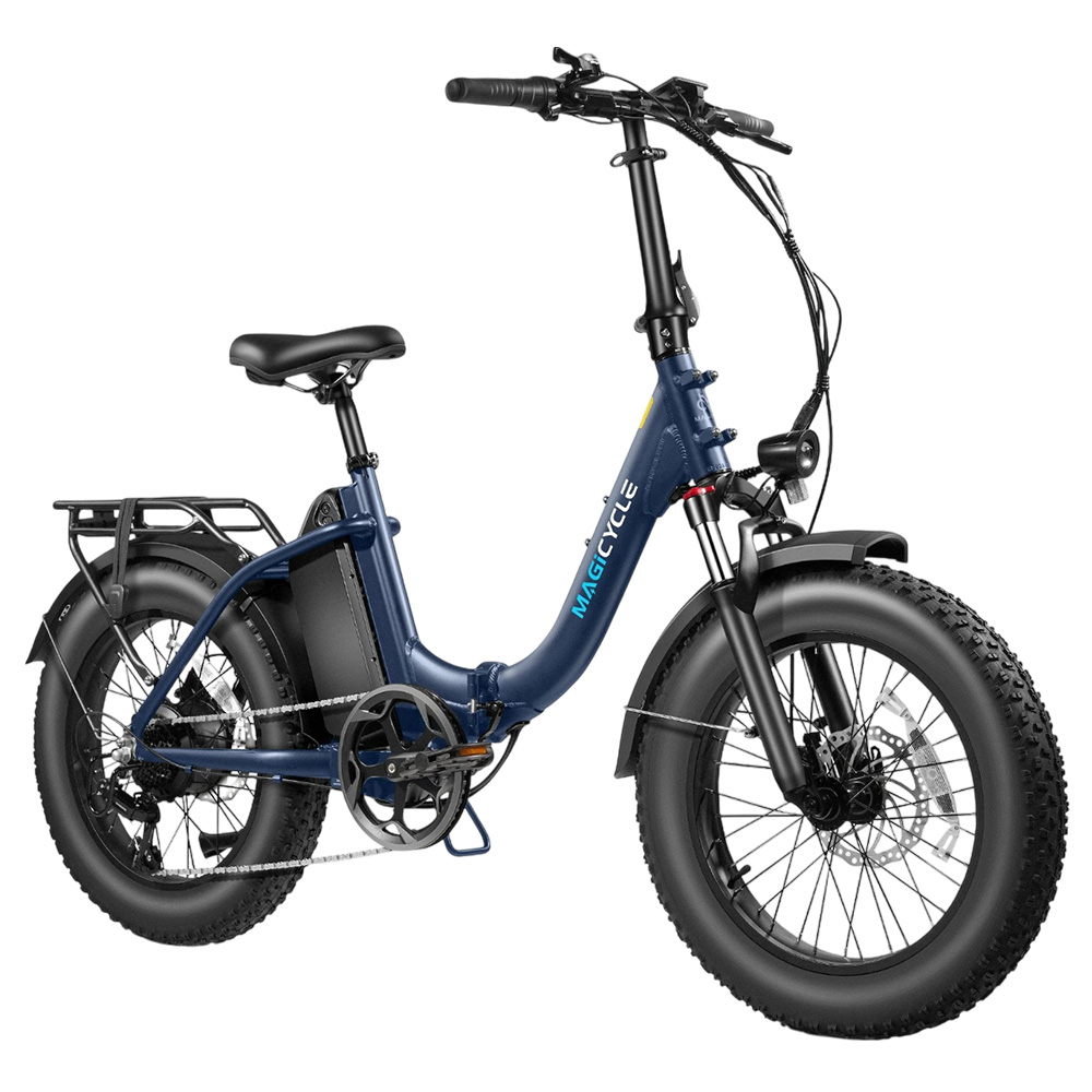 Magicycle Jaguarundi 2.0 Folding Electric Bike, Torque Sensor, 750W Motor, 48V 15Ah Battery, 20*4.0 inch Fat Tires, 28mph Max Speed, 60 Miles Range, Hydraulic Disc Brakes, Mechanical Lockout Suspension Fork - Dark Blue
