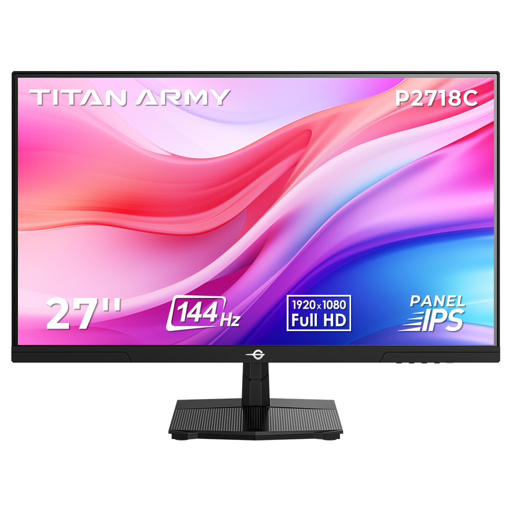 TITAN ARMY P2718C Gaming Monitor, 27 inch 16:9 1920*1080 IPS Screen, 144Hz Refresh Rate, HDR10, Adaptive Sync,  Low Blue Light & Flicker-free, 99% sRGB, 6 Scenario Modes, Adjustable Stand, Supports VESA Mount, 1*HDMI 1.4, 1*DP 1.2