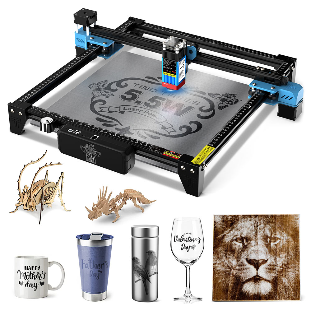 

TWO TREES TTS-55 Pro 5.5W Laser Engraver, 32-bit Mainboard, 0.08*0.08mm Compressed Spot, 0.1mm Precision, 300*300mm