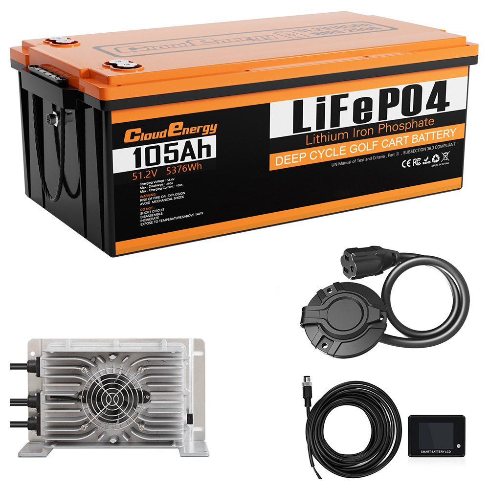 Cloudenergy GFA48-105A 48V 105Ah LiFePO4 Battery, Built-in 250A BMS, with 20A Charger, 6000+ Cycles Lithium Golf Cart Battery