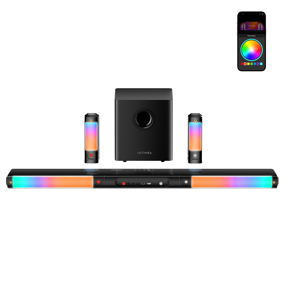Ultimea Apollo S70 Ultra 7.1 Channel Detachable Subwoofer Speaker Kit, Dynamic Lighting, 410W Peak Power, App Control, 10 Bands Equalizer Settings