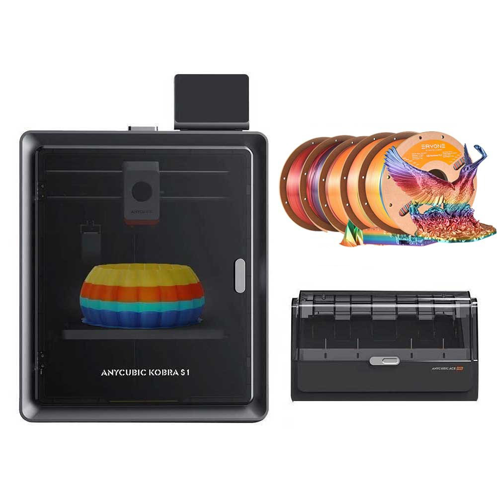

Anycubic Kobra S1 Combo + 5kg Eryone Rainbow Silk PLA Filament - 1kg Sunset Rainbow + 1kg Rainbow Over Mountains + 1kg Waterfall Rainbow + 1kg Palette Rainbow + 1kg Vibrant Rainbow