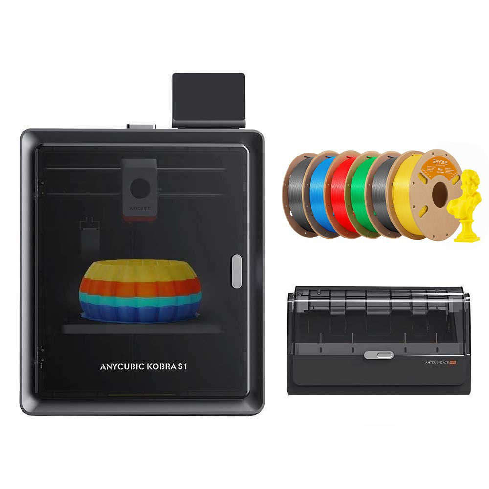 

Anycubic Kobra S1 Combo + 6kg Eryone High Speed PLA+ Filament - (2kg Gray+ 1kg Green+ 1kg Red+ 1kg Blue+ 1kg Yellow)