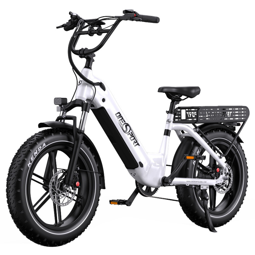 ONESPORT OT08 Electric Bike, 500W Motor, 48V 18Ah Battery, 20*4.0 inch Tires, 25km/h Max Speed, 90km Max Range, Hydraulic Disc Brakes, Suspension Fork, Shimano 7-speed - White