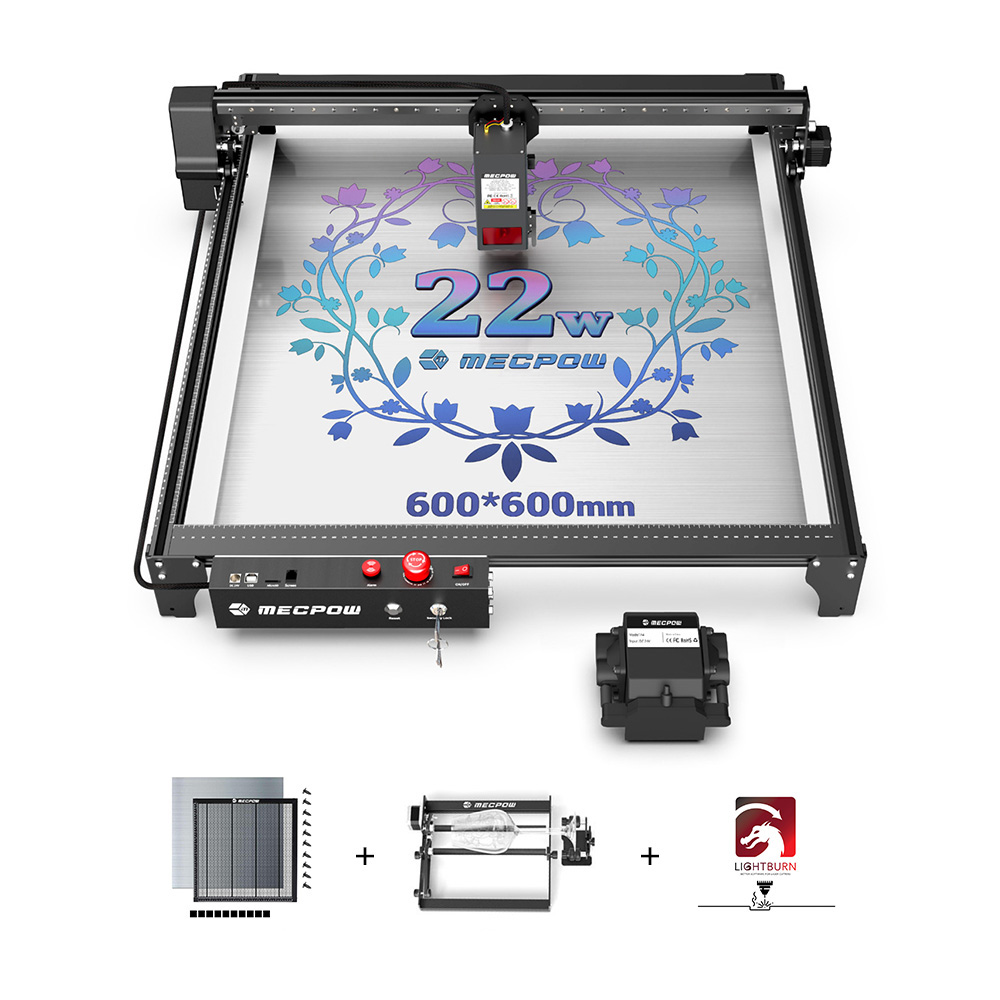 Mecpow X5 22W Laser + Laser Bed + Rotary Roller + 1 Year LightBurn License