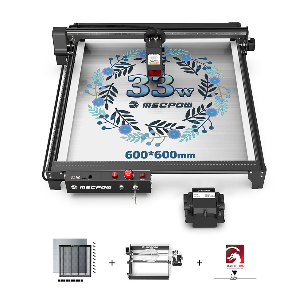 Mecpow X5 Pro 33W Laser + Laser Bed + Rotary Roller + 1 Year LightBurn License