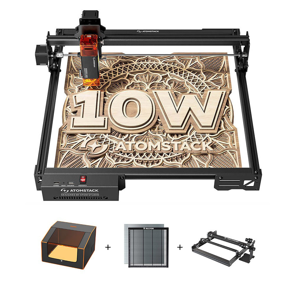 

ATOMSTACK A10 Pro V2 10W Laser Engraver + Mecpow H44 Laser Bed + G3 Pro Rotary Roller + FC1 Enclosure