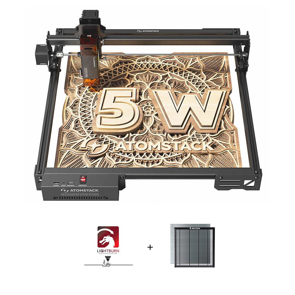 

ATOMSTACK A5 Pro V2 5W Laser Engraver + Mecpow H44 Laser Bed + 1 Year LightBurn License