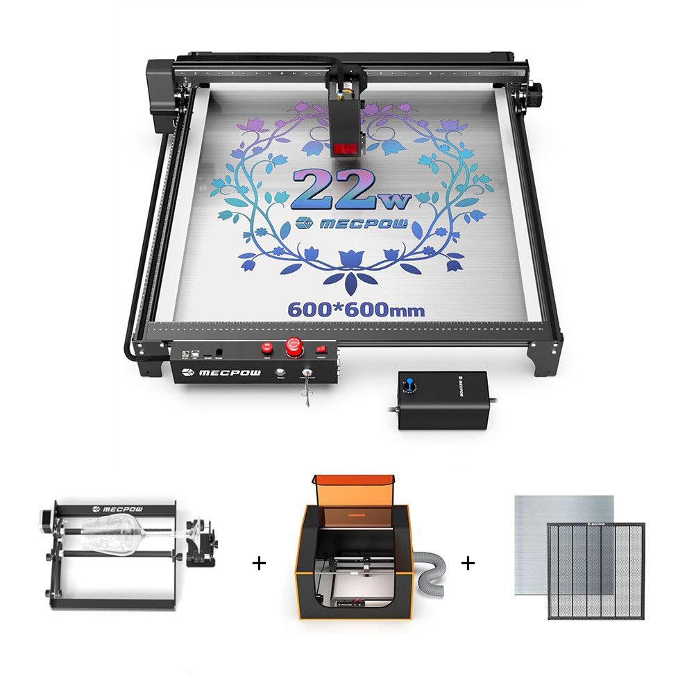 

Mecpow X5 22W Laser + Rotary Roller + Laser Bed + Fireproof Enclosure