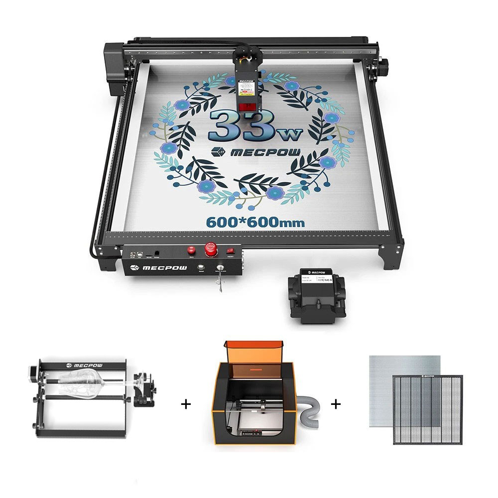 

Mecpow X5 Pro 33W Laser + Laser Bed + Rotary Roller + Fireproof Enclosure