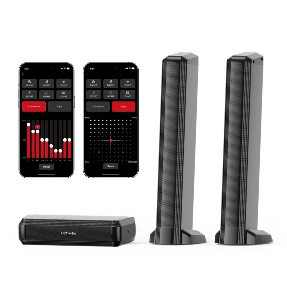 

Ultimea Apollo S70 Lighting Soundbar with 5.0 Channel, Detachable Design, APP Control, Dynamic RGB Light, 121 Preset EQ Matrices, Black