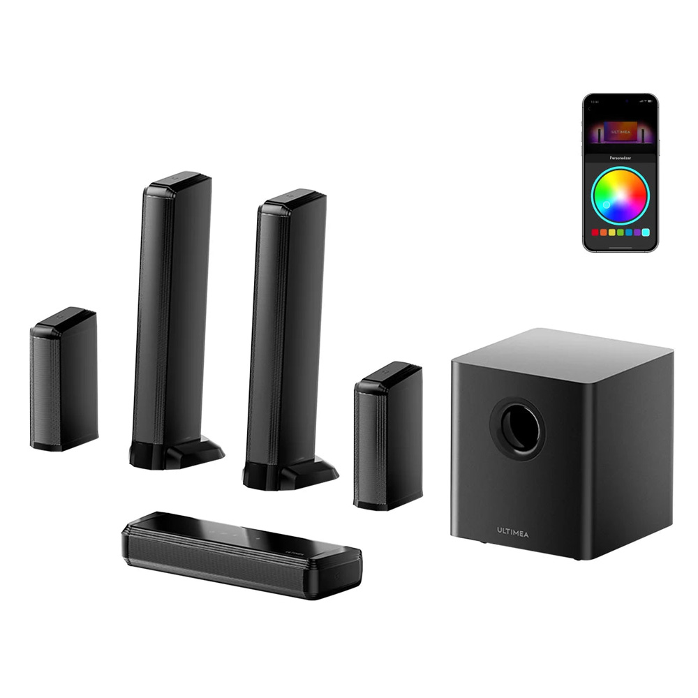 

Ultimea Apollo S70 Ultra 7.1 Channel Detachable Subwoofer Speaker Kit, Dynamic Lighting, 410W Peak Power, App Control, 10 Bands Equalizer Settings, Black