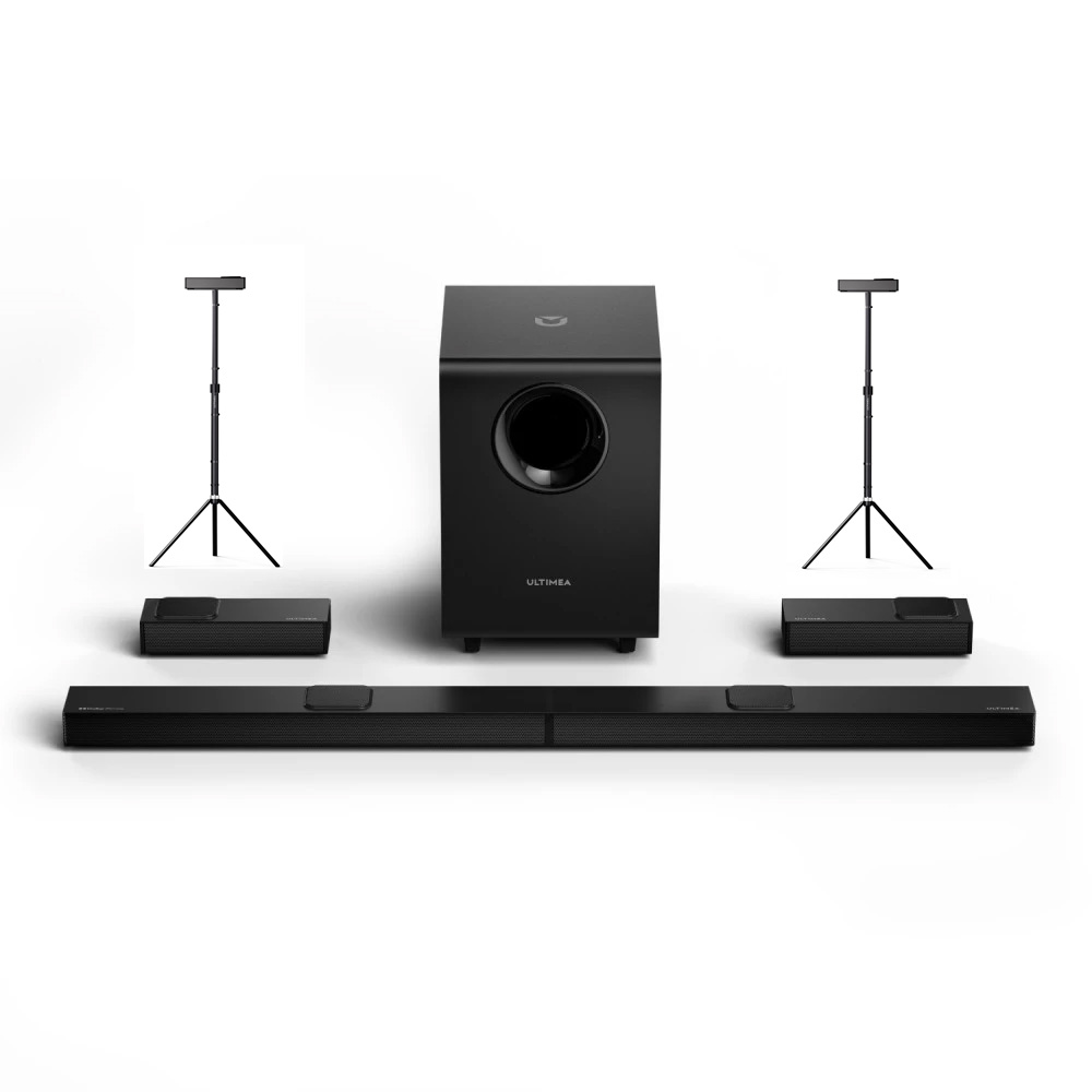 

Ultimea Nova S90 7.1.4 Soundbar + 1 Pair * Steady S90 Speaker Stands, Dolby Atmos, 740W Peak Power, 4K HDR Pass-through, 6 Equalizer Modes, Black