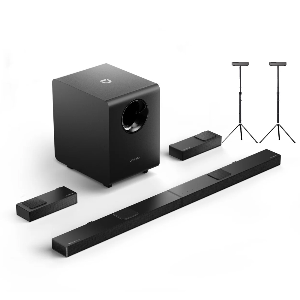 

Ultimea Poseidon D60 5.1 Soundbar + 1 Pair * Steady 300 Speaker Stands, Dolby Atmos 5.1, Adjustable Surround Level, Multiple Modes, Black