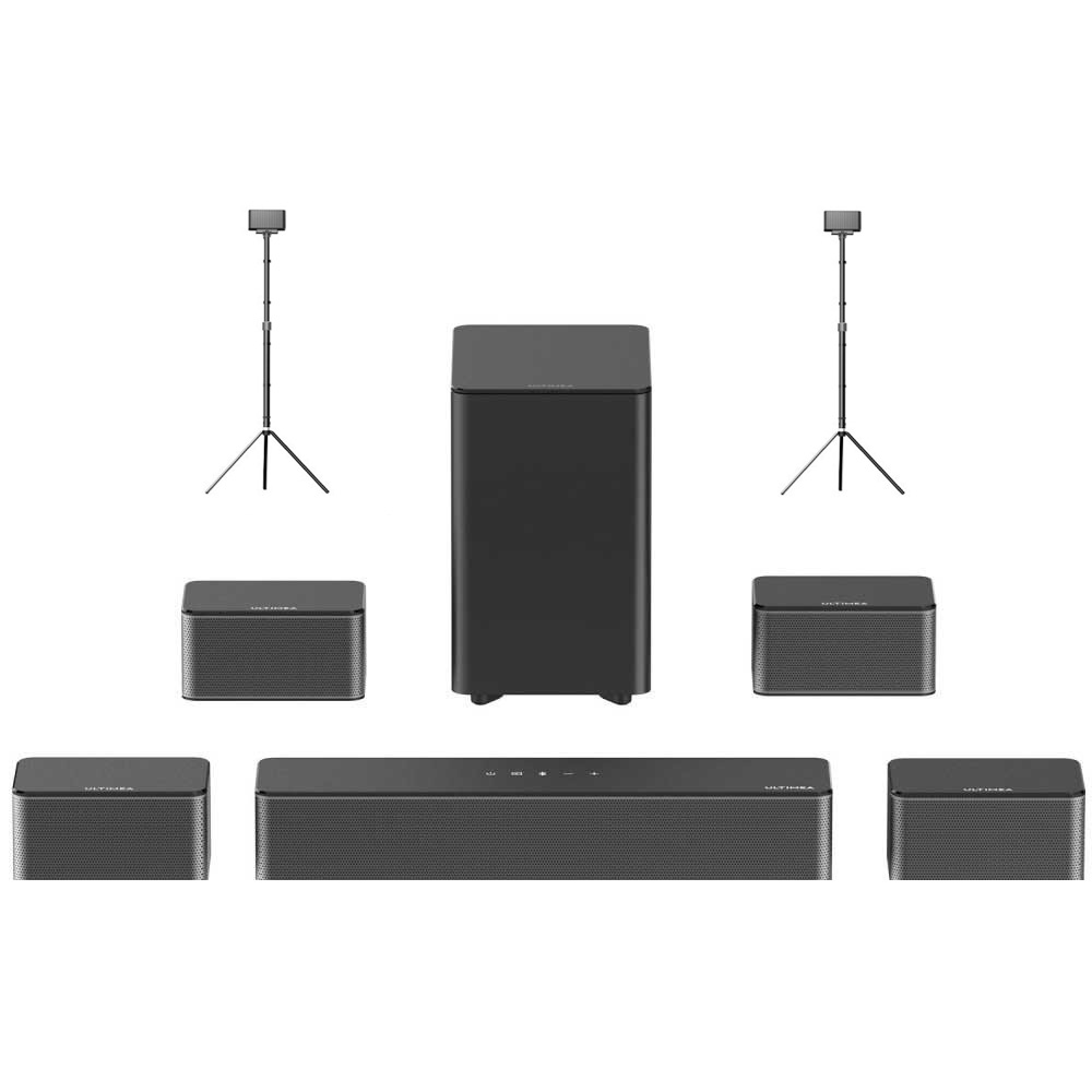 

Ultimea Poseidon D80 7.1 Soundbar + 1 Pair * Steady 300 Speaker Stands, Dolby Atmos, 460W Peak Power, APP Control, 10 Bands Equalizer Settings, 121 Preset EQ Matrices, Bluetooth 5.3, Black