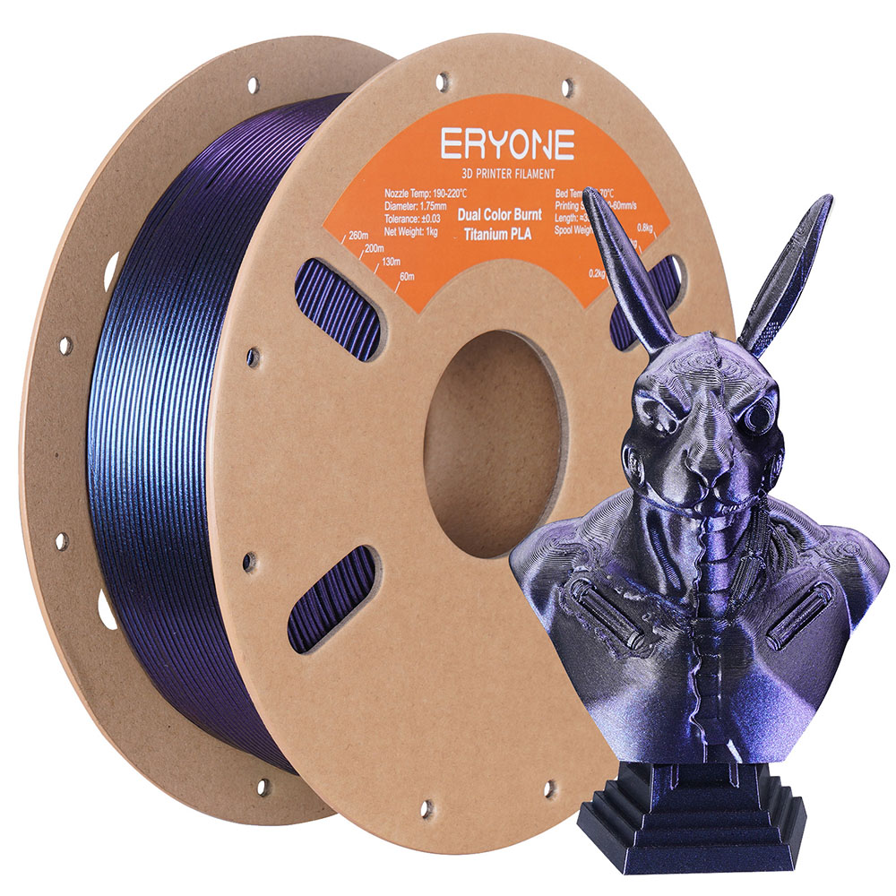 

ERYONE Burnt Titanium Dual Color PLA Filament 1kg - Black & Purple-blue, Mix color