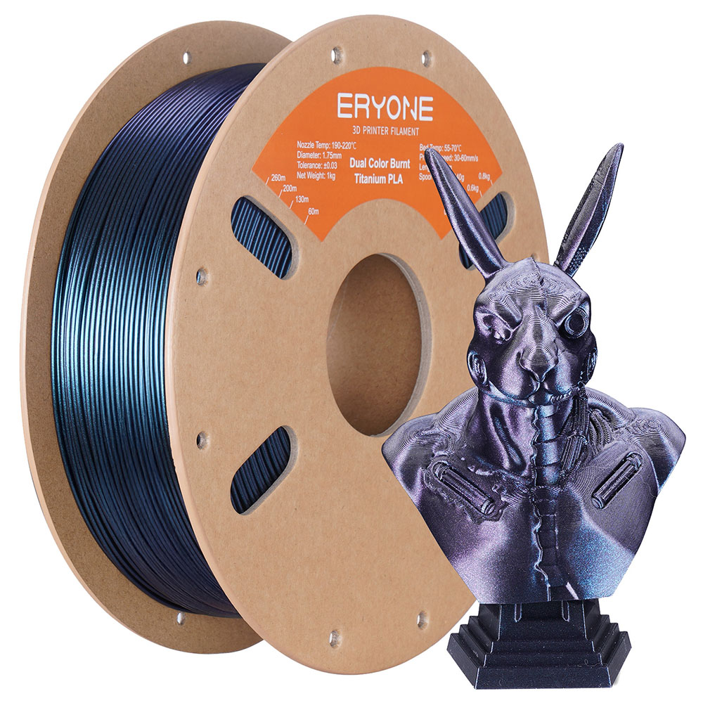 

ERYONE Burnt Titanium Dual Color PLA Filament 1kg - Blue & Rose-red, Mix color
