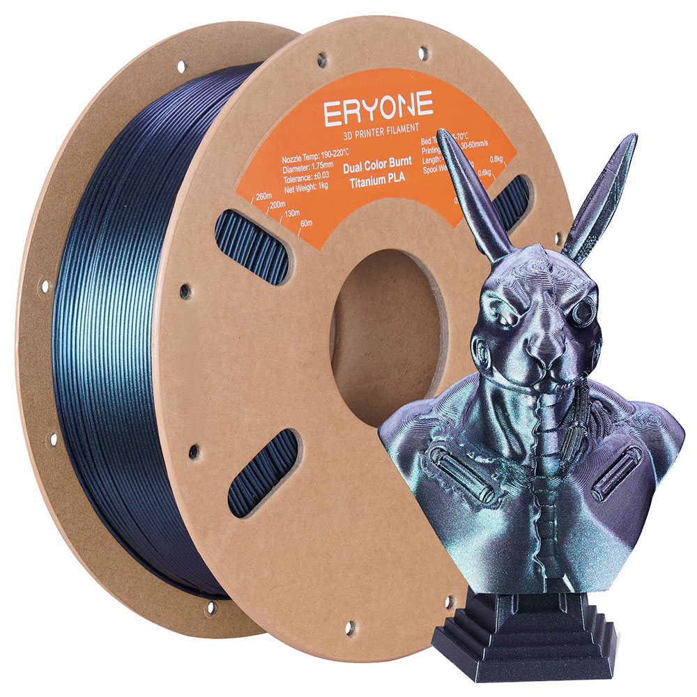 

ERYONE Burnt Titanium Dual Color PLA Filament 1kg - Green & Blue, Mix color